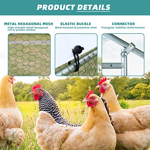 MEETWARM Large Metal Chicken Coop Run, Walk-in Enclosure Poultry Hen Run House, Spire Shaped Chicken Pen with Waterproof & Anti-UV Cover for Outdoor Farm Use(9.8' L x 6.56' W x 6.56' H) - color: 9.8' L x 6.56' W x 6.56' H