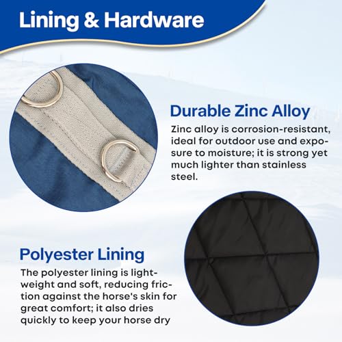 Winter 1200D Premium Turnout Horse Blanket,Medium Weight Waterproof Blanket (Back Length 81 inches (155cm) with Cover) - size: Back Length 81 inches ( 155cm ) with cover
