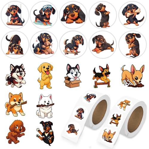 1000 Pcs Dogs Stickers Bulk 2 Roll 1 Inch,Funny Puppy Pet Stickers for Boys Girls.Cute Animal Sticker Pack for Book Water Bottles Laptop - color: Cute Dog