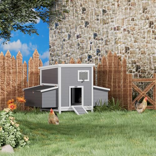 59" Large Chicken Coop for 4-6 Chickens, Wooden Hen House with Large Nesting Boxes, Outdoor Poultry Cage Rabbit Cage with Ramps & Ventilation Window, 59''L*33.5''W*38.6''H - size: 59"L x 33.5"W x 38.6"H