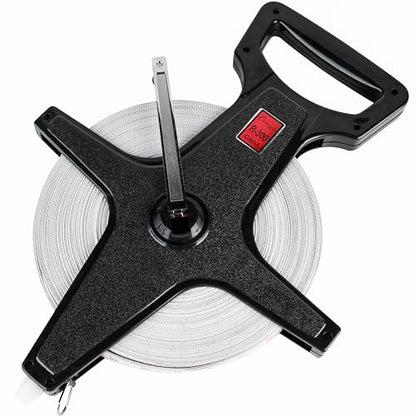 Champion Sports Open Reel Measuring Tapes – Durable Hand Crank with Metal Spike, Dual-Sided Feet & Meters, Perfect for Track & Field and Long Jump, 300 Feet/90 Meters - size: 90 m