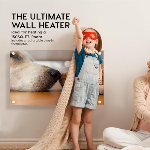 EconoHome Wall Mount Space Heater Panel - with Thermostat - 600 Watt Convection Heater - Ideal for 200 Sq Ft Room - 120V Electric Heater - color: Puppy