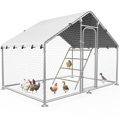 Large Metal Chicken Coop with Roosting Perch, UV-Resistant and Waterproof Cover, Chicken Run Outdoor Walk-in Cage Rabbit Duck Hen House for Yard Farm Use Spire Roof (10’ W x 4.9’ L x 6.4’ H) - size: 59.9"L x 118.0"W x 78.0"H