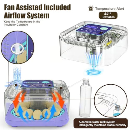 Incubators for Hatching Eggs with Digital Display, Chicken Incubator with Temp & Humidity Control, Auto Egg Turner, Auto Water Top-up, Egg Candler, Poultry Hatcher for Chicken Duck Goose Quail Eggs