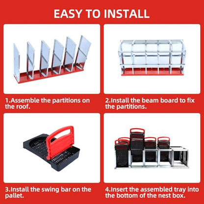 Chicken Nesting Box 10-Compartment – Roll Away Laying Boxes for Hens with Lid Cover & Egg Protection – Heavy Duty Red Poultry Nest Box