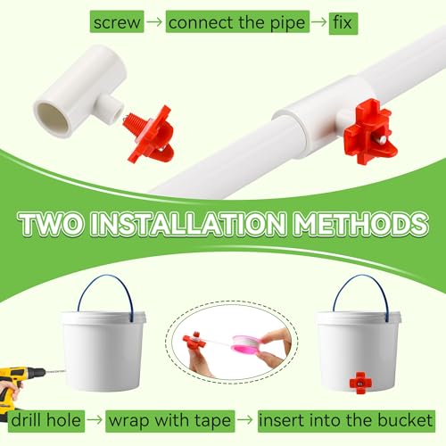 Enhon 12 Pack Chicken Nipples Waterer with 1/2'' PVC Tee Fittings, DIY Auto Chicken Waterering System, Horizontal Side Mount Poultry Water Nipple Waterer Drinker and for Ducks Quail and Other Poultry