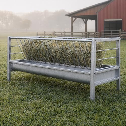 98 Gallon Heavy Duty Livestock Feeder, Hay and Grain Feeder for Goats Sheep Calves, Galvanized Steel Feeder with 68-Gallon Hay Rack and 30-Gallon Trough