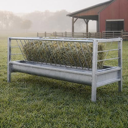 98 Gallon Heavy Duty Livestock Feeder, Hay and Grain Feeder for Goats Sheep Calves, Galvanized Steel Feeder with 68-Gallon Hay Rack and 30-Gallon Trough