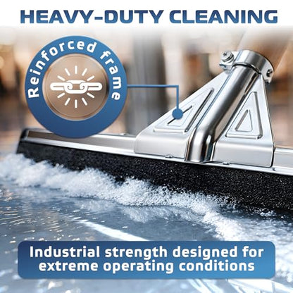 DSV Standard Heavy-Duty Floor Squeegee 30’’, Double Foam Rubber Blade Garage Squeegee, Taper Pole Connection - Handle Sold Separately for Tiles, Concrete and Asphalt