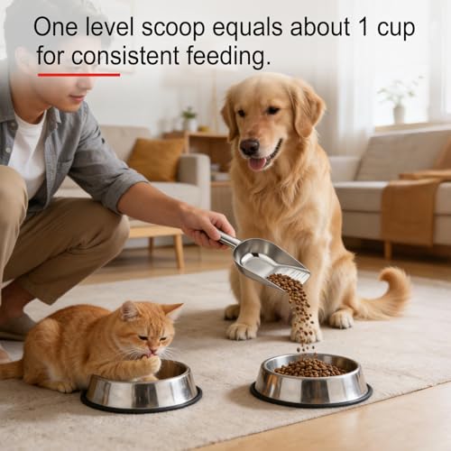 Pet Dog Food Scoop, 304 stainless steel material, 1 Cup Measuring Cup with Precision Scale Markings, Durable and Rust-Resistant