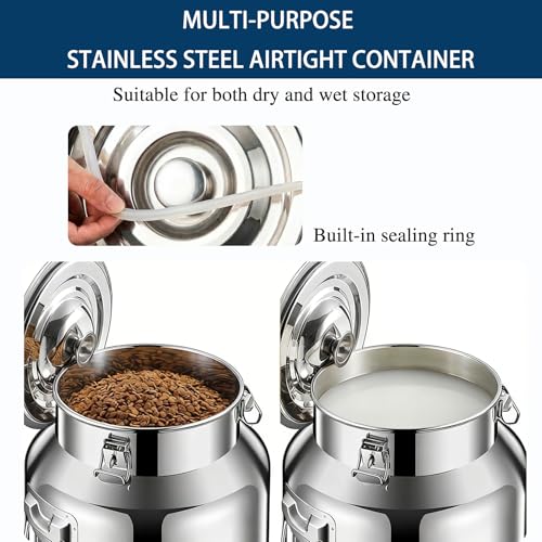 15 Lbs Stainless Steel Dog Food Storage Container with Scoop, Large Metal Dog Food Bin with Airtight Lid & Locking Clamp, Pet Food Container for Dogs & Cats, Keep Fresh, Easy to Clean - size: 15 Lbs