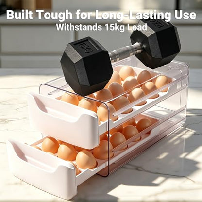 36-Egg-Holder for Fridge, Egg-Storage for Refrigerator Countertop, 2 Tier Dispenser with Drawer, Stackable Clear Egg Tray Container, Egg Organizer, Fits Large Eggs, White - size: 2 Tier-White