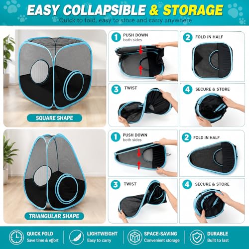 Rabbit Playpen with Tunnel, Breathable & Transparent Rabbit Playpen Pop Open Tent with Tube for Dwarf Rabbits,Ferret, Small Animal Playpens Bunny Tunnels Exercise Play Indoor or Outdoor