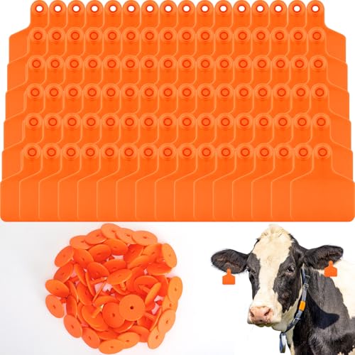 Lothee 200 Pcs Blank Cattle Ear Tags Large Plastic Precision Animal Identification Blank Livestock Ear Tags for Cattle Cow Horse Dog Pig Goat Sheep Farm Management (Orange) - color: Orange