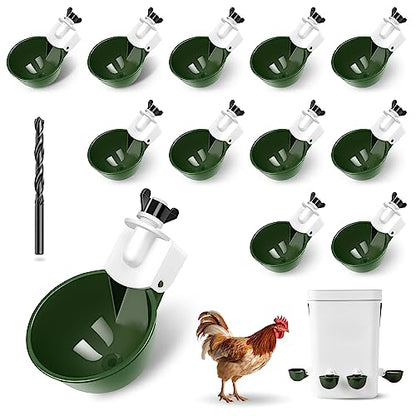 Chicken Water Cups 12 Pack, Automatic Filling Waterer Feeder Bowl, Gravity Poultry Watering System, Chicken Water Dispenser, Chicken Coop Accessories for Hens, Duck, Goose, Turkey (Green) - color: Green 12cups