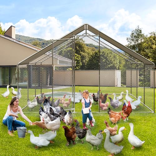 GarveeTech Large Walk-in Chicken Coop with Run, 9.8' x 19.7' Outdoor Chicken Runs for Yard with Cover, Metal Poultry Cage for Chickens, Ducks, Birds - size: 19.7FT
