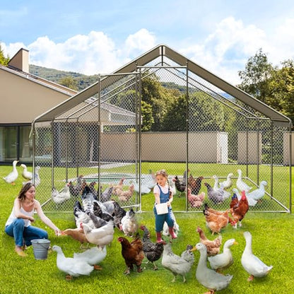 GarveeTech Large Walk-in Chicken Coop with Run, 9.8' x 19.7' Outdoor Chicken Runs for Yard with Cover, Metal Poultry Cage for Chickens, Ducks, Birds - size: 19.7FT