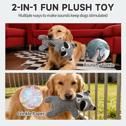 Mihachi No Stuffing Crinkle Dog Toys,2-in-1 Holds Water Bottles-Cruncher with Puncture Resistant Squeaker, Dog Squeak Toys Plush Dogs Chew Toy for Small Medium Large Breed Chewer, Raccoon - color: Raccoon