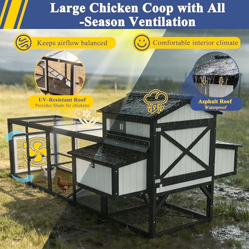 Ketive 116" Large Chicken Coop with Run, Wooden Hen House Outdoor Poultry Cage 28.41 ft² for 4–6 Chickens, 4 Nesting Boxes, 4 Perches, Easy-Clean Slide Out Tray, Expandable Backyard Coop - size: 116.0"L x 56.0"W x 44.0"H