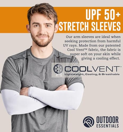OutdoorEssentials UV Sun Sleeves for Men & Women, Cooling Arm Sleeves UPF 50+ | Golf, Tattoo Cover Up, Sun Protection - color: (3 Pairs): 1 Black, 1 White, 1 Dark Gray