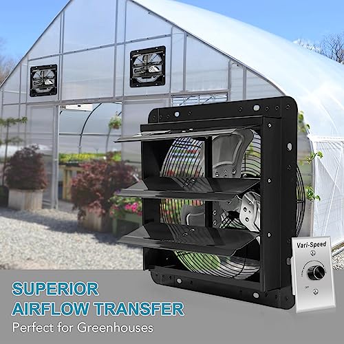 VENTISOL 12 Inch Shutter Exhaust Fan With Variable Speed Controller,1450CFM Wall Mounted Ventilation Fan, Vent Fan For Greenhouses,Shop,Home Attic,Garage Ventilation,Black - size: 12" Fan with Speed Controller