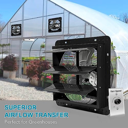 VENTISOL 12 Inch Shutter Exhaust Fan With Variable Speed Controller,1450CFM Wall Mounted Ventilation Fan, Vent Fan For Greenhouses,Shop,Home Attic,Garage Ventilation,Black - size: 12" Fan with Speed Controller