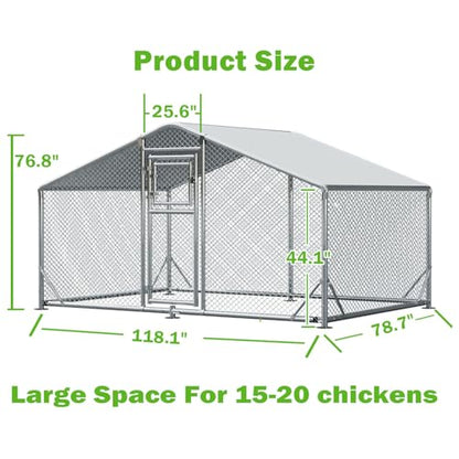 10x6.5FT Metal Chicken Coop, Dutch Door Chicken Run with Waterproof Cover and Chicken Wire, Walk in Chicken Coop for Hen House, Duck Coop and Rabbit Run - size: 1 Unit Coop Without Chicken Perch