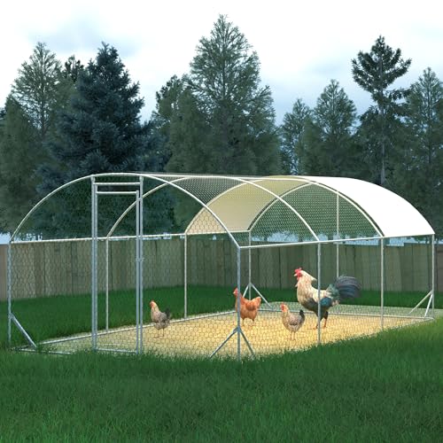 Large Metal Chicken Coop Walk-in Poultry Cage Chicken Run with Waterproof Cover,Outdoor Backyard Farm Chicken Rabbits Duck Run Pen Easy to Assemble and Clean - size: 314.9"L x 118.1"W x 78.7"H