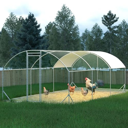 Large Metal Chicken Coop Walk-in Poultry Cage Chicken Run with Waterproof Cover,Outdoor Backyard Farm Chicken Rabbits Duck Run Pen Easy to Assemble and Clean - size: 314.9"L x 118.1"W x 78.7"H