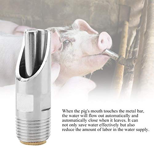 Automatic Pig Drinkers, 5 Pieces Thread Stainless Steel Automatic Pig Nipple Fountains Waterers with Copper Hat Duck Nozzle for Sows Piglets Drinking Water