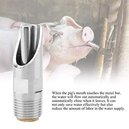 Automatic Pig Drinkers, 5 Pieces Thread Stainless Steel Automatic Pig Nipple Fountains Waterers with Copper Hat Duck Nozzle for Sows Piglets Drinking Water