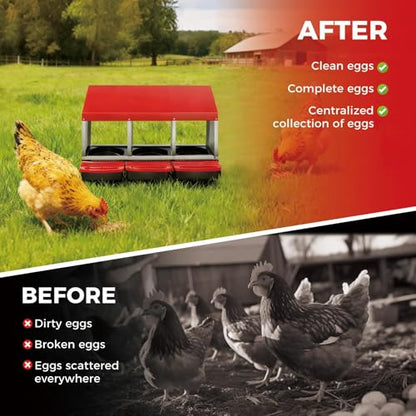 Chicken Nesting Boxes, Heavy-Duty 8-Compartment Metal Chicken Nesting Box – Removable Tray, Ventilation Holes, Easy Egg Collection, Rustproof Galvanized Steel - Red - 3 - Slot - color: Red, size: 3 - Slot