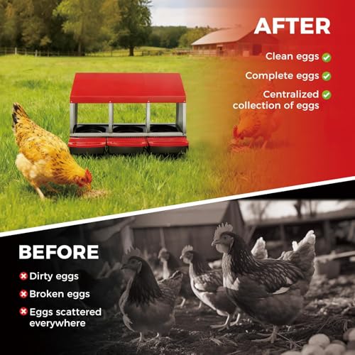 Garvee 3-Hole Roll Away Egg Collection Chicken Nesting Box, Galvanized Steel Nest Box for Laying Eggs - color: Red, size: 3 holes