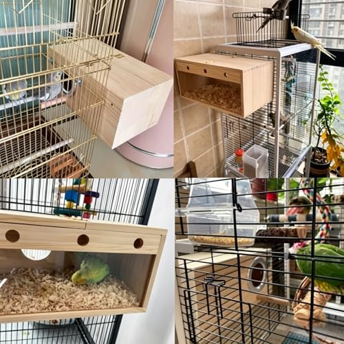 Tfwadmx Parakeet Nesting Box, Transparent Bird Nest Breeding Box, Wood Parrot Nest Box with Perch Bird Cage House for Cockatiel Lovebirds Budagie Canary Finch(L) - color: L
