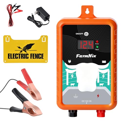 15 Miles Electric Fence Energizer, 4J Output 12KV High Voltage Pulse Charger, AC/DC Power with LED Indicator & ON/Off Switch, Electric Fence for Livestock Poultry Garden Wildlife Control - color: Orange