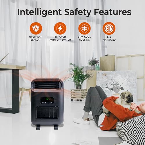Comfort Zone 14" Wall Mount & Freestanding Space Heater – 1500W Electric Heater with Remote, Digital Thermostat, ECO Mode & 12H Timer – Portable or Wall-Mounted Floor Fan - size: 14-inch