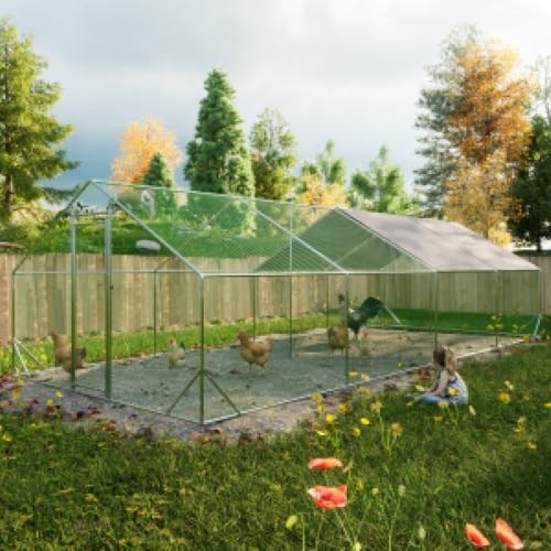 Sturdy Walk-in Chicken Run with Galvanized Steel Frame and PVC-Coated Hexagonal Wire Mesh, UV-Resistant Waterproof Cover for Outdoor Poultry Enclosure (3x8m) - color: 3x8m