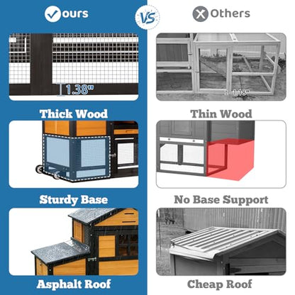 Chicken Coop with Wheels for 4-6 Chickens, Mobile Hen House with Run, Outdoor Chicken Coop, Ventilated Window, Easy-Clean Nesting Box, Weatherproof Asphalt Roof, 82.7” L x 25.6” W x 44.1” H, Brown - color: Brown
