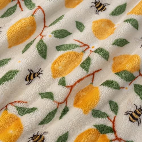Berkshire Blanket-Classic Heavyweight Soft Printed VelvetLoft® Plush Blanket, Full/Queen Size Soft Fuzzy Warm Blanket for Couch Sofa Bed, Lemons and Bees Yellow, 90in x 90in - color: Lemons and Bees Yellow, size: Full/Queen