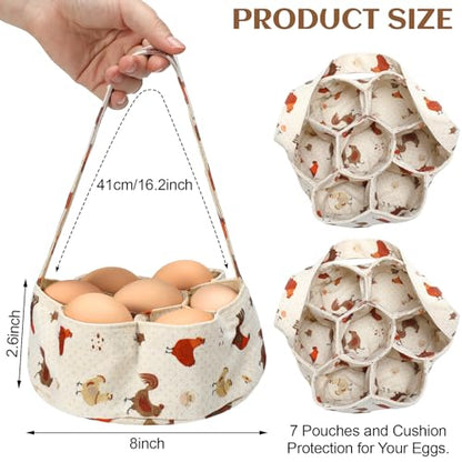 Sweetude 2 Pieces Egg Basket Mini Egg Collecting Bags Gathering Basket with 7 Pouches for Farmhouse Chicken Hen Duck Goose Housewife Garden Transporting Storage, 8 x 2.6 Inch(Retro) - color: Retro