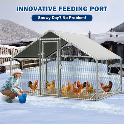 Large Metal Chicken Coop, Walk - in Chicken House, Outdoor Chicken Coop for 5-10 Chickens Yard/Farm/Ranch Outdoor Fresh Egg Supply (6.7x10x6.5 FT)