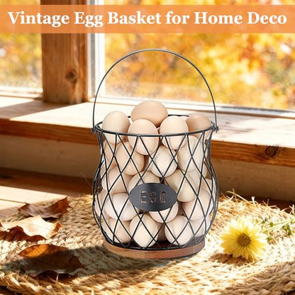 Chicken Egg Basket With Handle, Egg Baskets for Gathering Fresh Eggs, Chicken Coop Egg Holder, Round Wire Egg Basket & Kitchen Countertop Decor (Style 3) - style: Style 3