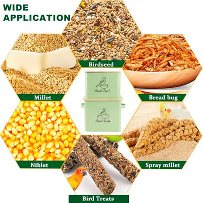 Airtight Bird Seed Storage Container Set of 2, 10LB Metal Bird Food Container with Bamboo Lids,Wild Bird Seed Tin for Storing Sunflower Seed-Squirrel proof -Green - color: Green(Bird Feed)