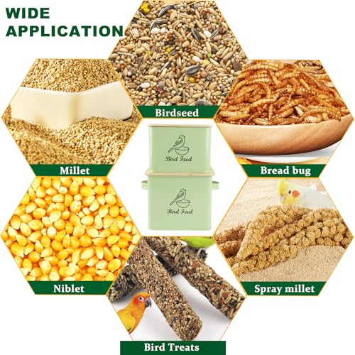 Airtight Bird Seed Storage Container Set of 2, 10LB Metal Bird Food Container with Bamboo Lids,Wild Bird Seed Tin for Storing Sunflower Seed-Squirrel proof -Green - color: Green(Bird Feed)