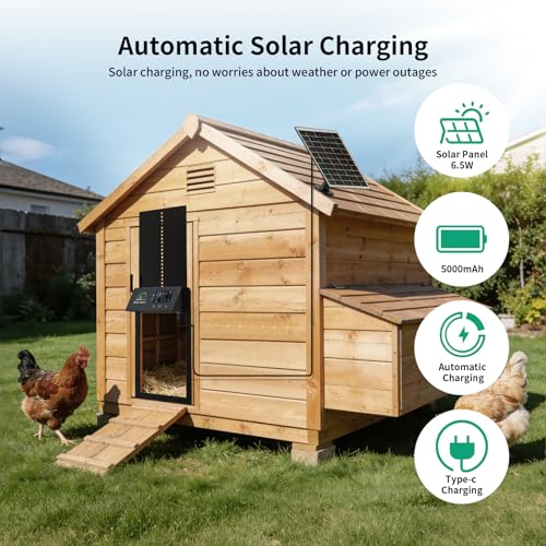 Automatic Chicken Coop Door with Remote Control, Solar Chicken Coop Door with Timer & Light Sensor, Aluminum Alloy Automatic Chicken Door with Multiple Modes