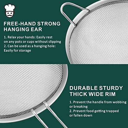 Yimi Fine Mesh Strainers Skimmers Set of 4, Stainless Steel Sieve Strainer Wire Sifter Colanders with Anti-Scald Handle,Kitchen Utensil Ideal for Strain Pasta Quinoa Rice, Ideal for Gift - size: 4-Piece Fine Mesh Strianer Set for Baking