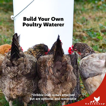 RentACoop DIY Waterer Kit - Horizontal Nipples with Dribble Dish and Installation Tool - Great for Chickens, Turkeys, Peafowl, and Other Poultry - 6 Pack - size: 6 Pack