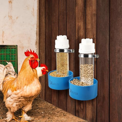 Kalekey 2 Pack Transparent PVC Chicken Feeder, Oyster Shell and Grit Feeder Hanging Ground Chicken Coop Feeder with Hanging Hook for Hens & Chicks (Blue) - color: Blue