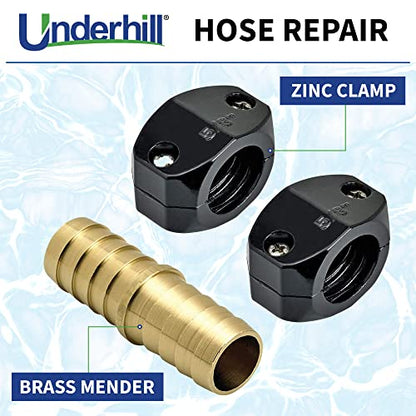 Underhill Garden Hose Repair Kit, Clamp Connectors, Clamps with Coupling, Heavy-Duty Brass Fittings, Menders with Clamp (5/8" Coupling Clamp) - size: 5/8", style: 5/8" Coupling Clamp