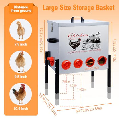 100LB Large Automatic Chicken Feeder–10 Feeding Ports No-Waste Galvanized Metal Chicken Feeder with Adjustable Legs & Locking Lid Poultry Feeder for Chickens,Geese,Ducks,Waterproof - color: 100 LB